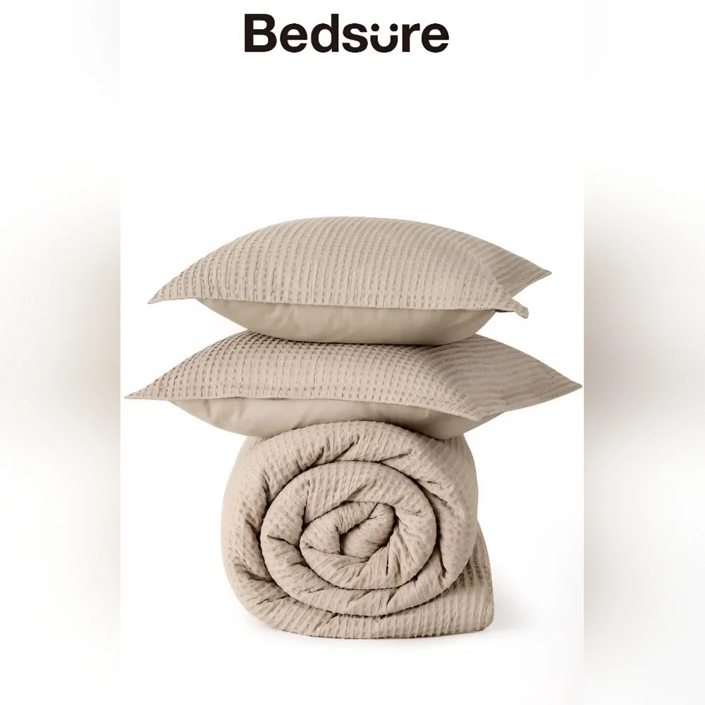 100% Cotton Duvet Set Waffle Weave Khaki King